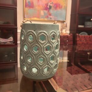 Anthropologie aqua ceramic lantern